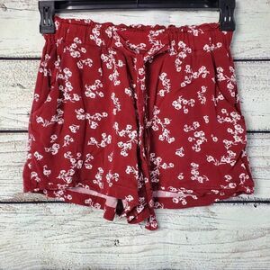 Maurices Women's XS Red Floral Pull-On Shorts 100% Rayon Lightweight Summer Casu